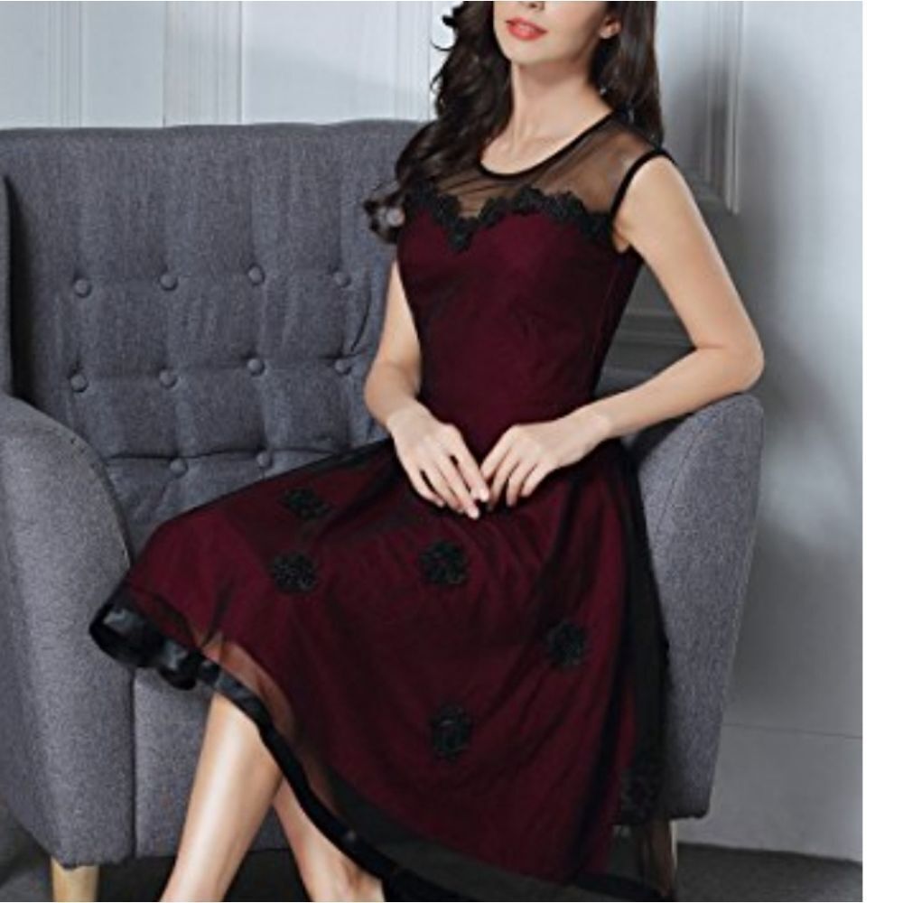 MUISOL SLEEVELESS 1950 VINTAGE STYLE PATCHWORK MESH CASUAL DRESS